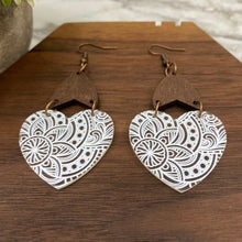 Load image into Gallery viewer, Acrylic &amp; Wood Dangle Earrings - Clear Filigree Heart
