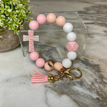 Load image into Gallery viewer, Silicone Bracelet Keychain - Cross - Light Pink
