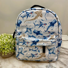 Load image into Gallery viewer, Mini Backpack - Ocean Blue Stripe Stingray Shark
