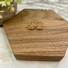 Load image into Gallery viewer, Wooden Stud Earrings - St. Patrick’s Day - Four Leaf Clover - Dark
