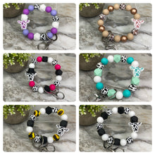 Load image into Gallery viewer, Silicone Bead Bracelet Keychain - Cow Designs
