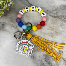 Load image into Gallery viewer, Silicone &amp; Acrylic Bracelet Keychain - Teach - Rainbow
