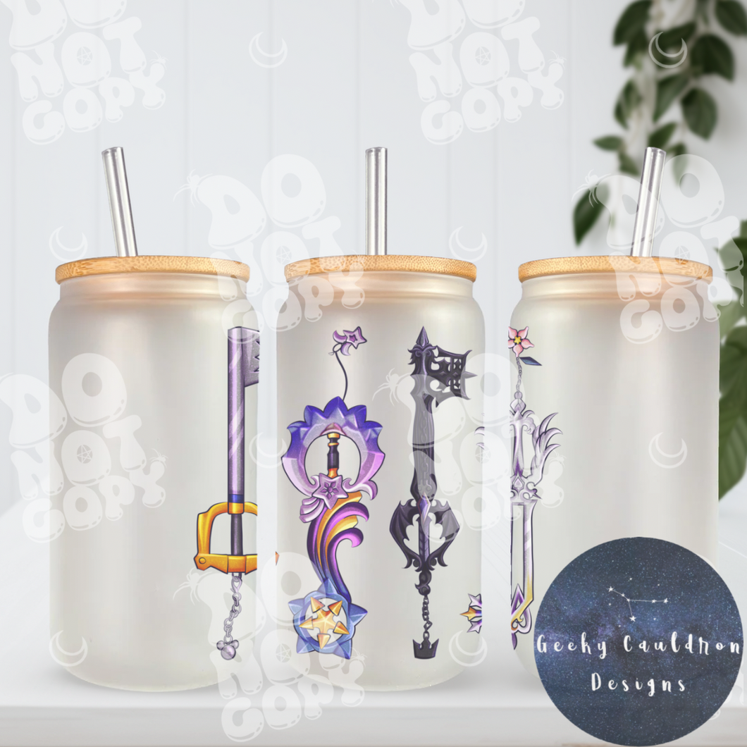 Kingdom Hearts Key Blades 16oz Glass Can