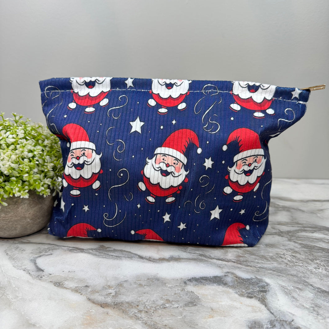 Corduroy Zip Pouch - Christmas Santa Blue
