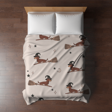Load image into Gallery viewer, Blanket - Halloween - Dog Dachshund Witch Broom - PREORDER
