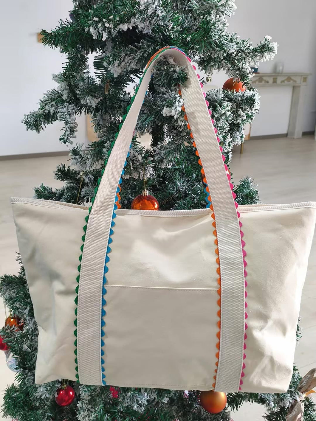 Canvas Tote Bag - Rainbow Trim - PREORDER
