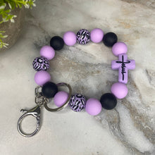 Load image into Gallery viewer, Silicone &amp; Wood Bracelet Keychain - Religious, Jesus, Purple

