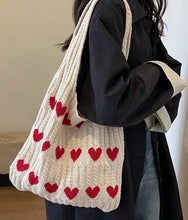 Load image into Gallery viewer, Heart Tote Bag - Knit Sweater
