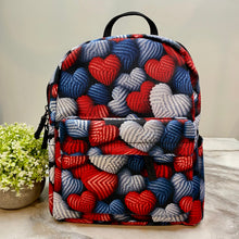 Load image into Gallery viewer, Mini Backpack - Blue + Red Knit Hearts
