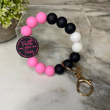 Load image into Gallery viewer, Silicone Bracelet Keychain - Faith Over Fear - Hot Pink
