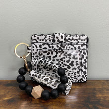 Load image into Gallery viewer, Silicone Bracelet Keychain with Scalloped Card Holder - Black Spots
