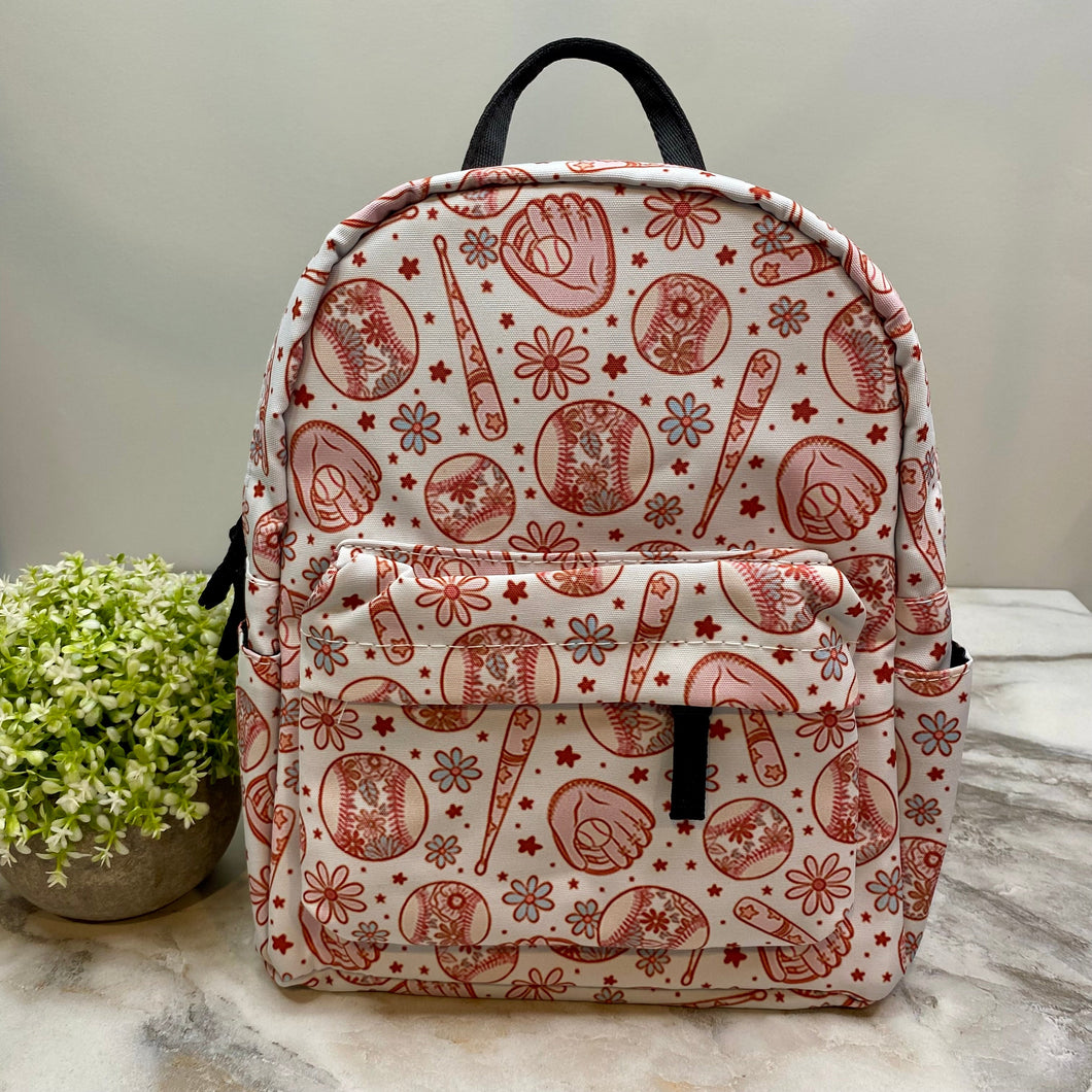 Mini Backpack - Baseball Floral