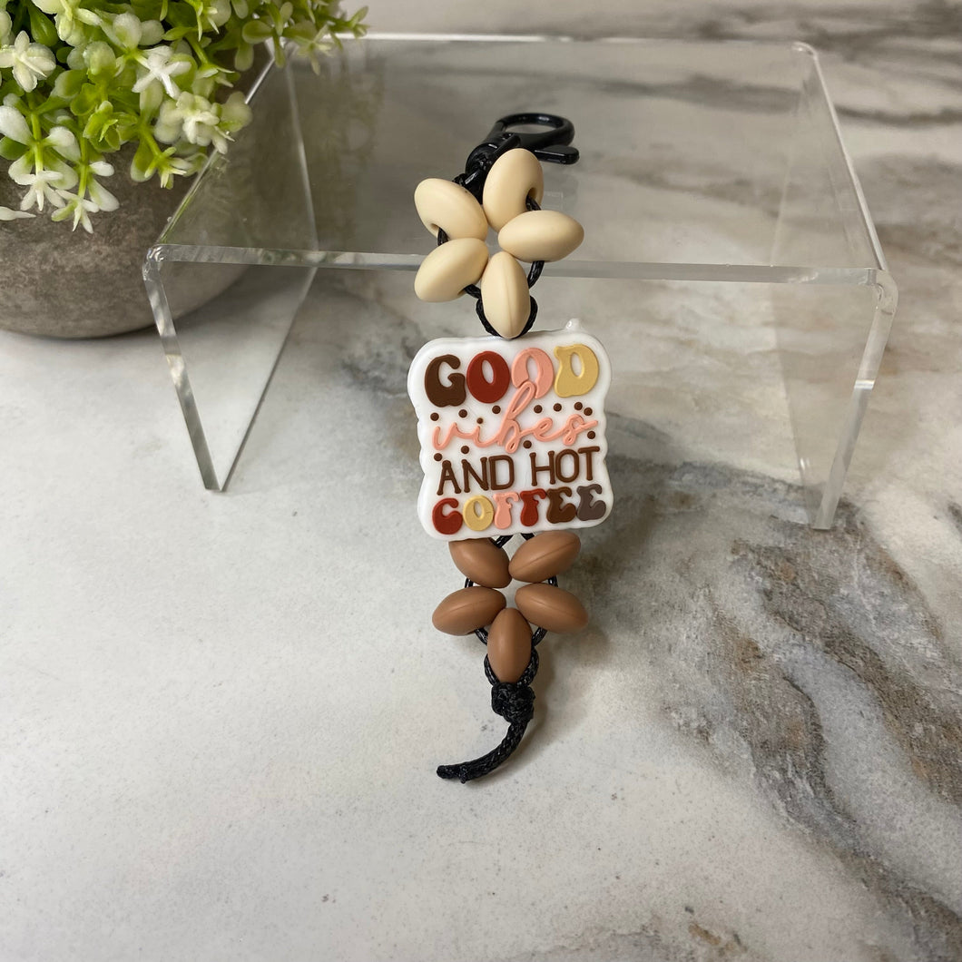 Keychain - Silicone Bead - Good Vibes & Hot Coffee