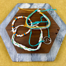 Load image into Gallery viewer, Bracelet Pack - Adjustable String &amp; Bead Blue Turquoise White Wave
