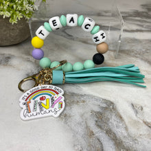 Load image into Gallery viewer, Silicone &amp; Acrylic Bracelet Keychain - Teach - Mint
