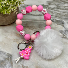 Load image into Gallery viewer, Silicone Bracelet Keychain &amp; Pom Pom - Christmas Tree - Pink
