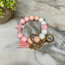 Load image into Gallery viewer, Silicone Bracelet Keychain - Cross - Light Pink
