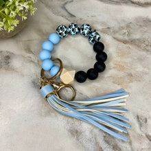 Load image into Gallery viewer, Silicone &amp; Wood Bracelet Keychain - Paw Prints - Blue
