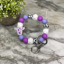 Load image into Gallery viewer, Silicone Bead Bracelet Keychain - Cow Designs
