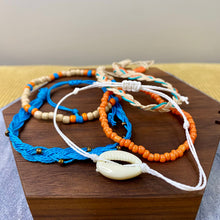 Load image into Gallery viewer, Bracelet Pack - Adjustable String &amp; Bead Blue Orange White Shell
