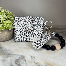 Load image into Gallery viewer, Silicone Bracelet Keychain with Scalloped Card Holder - Black Spots
