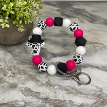 Load image into Gallery viewer, Silicone Bead Bracelet Keychain - Cow Designs
