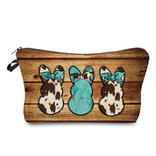 Load image into Gallery viewer, Pouch - Easter - Turquoise Wood Cow Bunnies
