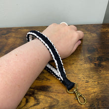 Load image into Gallery viewer, Keychain - Macrame Bracelet - White Side Stripe
