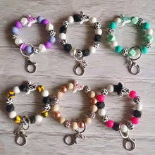 Load image into Gallery viewer, Silicone Bead Bracelet Keychain - Cow Designs
